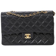 Vintage Chanel Classic Double Flap Black Leather Bag