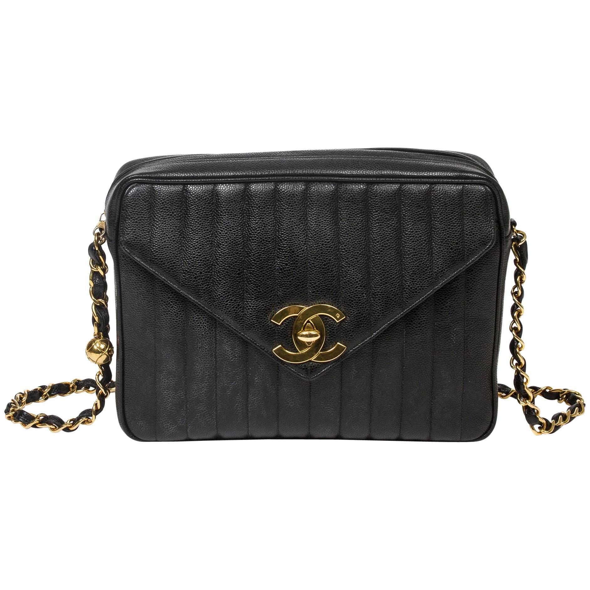 Chanel Zip Shoulder Bag Front Flap Pocket Black Leather 