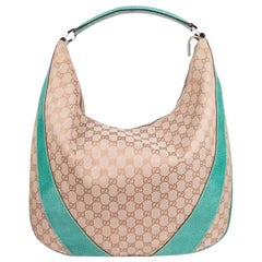 GUCCI Bag in Beige Monogram Canvas and Water Green Leather
