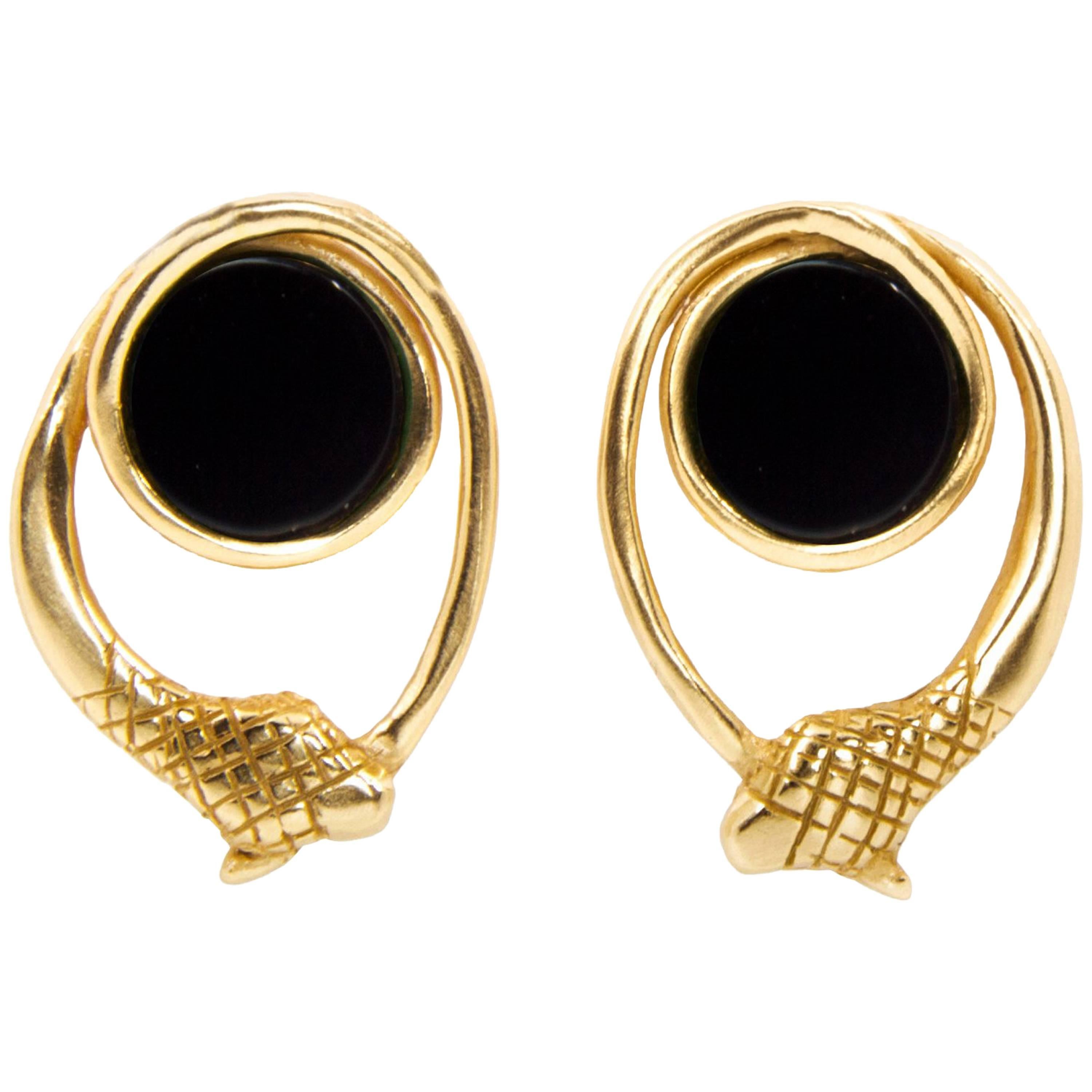 Giulia Barela Infinity Black Onyx Gold Plated Bronze Earrings For Sale