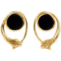Giulia Barela Infinity Black Onyx Gold Plated Bronze Earrings
