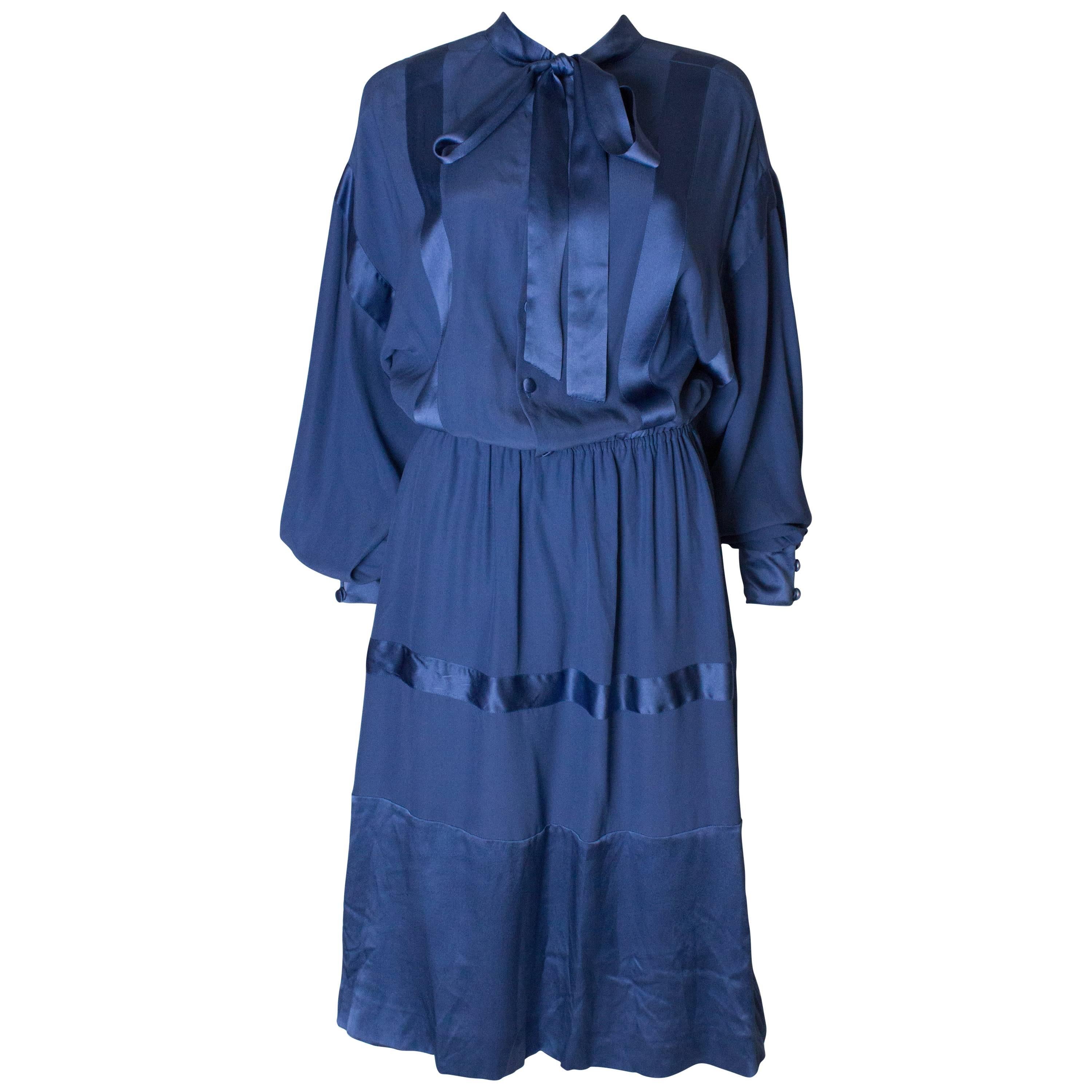 A Vintage 1970s  blue Silk Dress by Stefano Ricci for Herbie Frogg For Sale