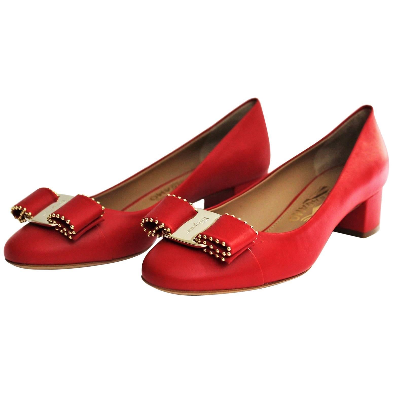 Salvatore Ferragamo Red Shoes Vara Bow