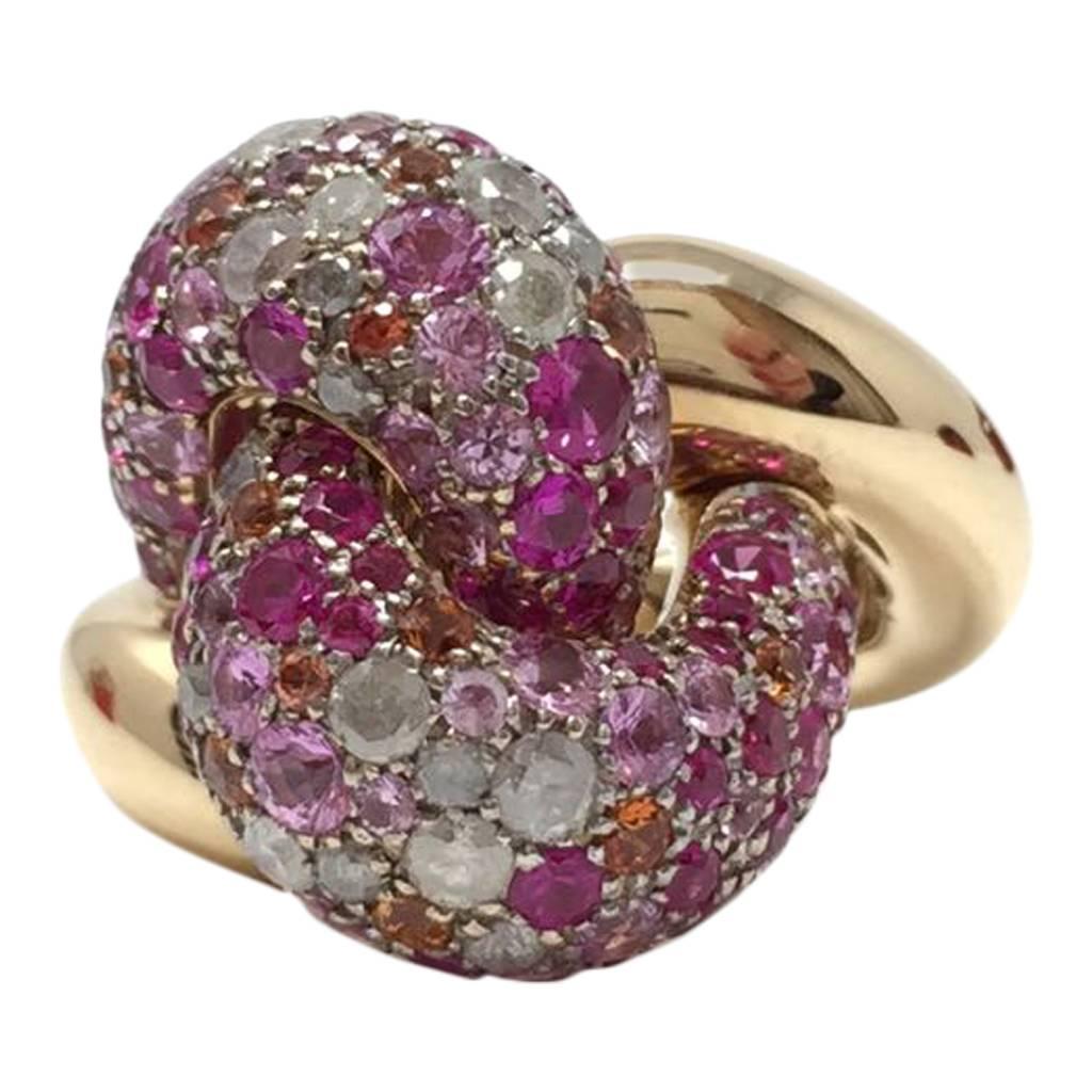 POMELLATO Tango RING Rose gold with icy diamonds, pink and orange sapphires. 