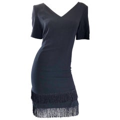 1990s Escada by Margaretha Ley Black Flapper Fringe Retro Dress Size 8 / 10