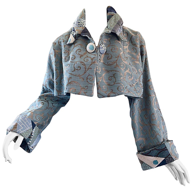 Incredible 1990s Light Blue Taupe Baroque Print 90s Vintage Cropped ...