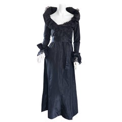 Beautiful Vintage Bill Blass Couture Silk Taffeta Lace Long Sleeve Evening Gown