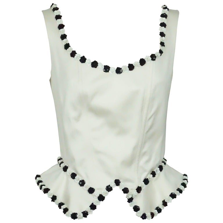 Moschino Couture White Cotton Fitted Top with Black and White Sequin ...