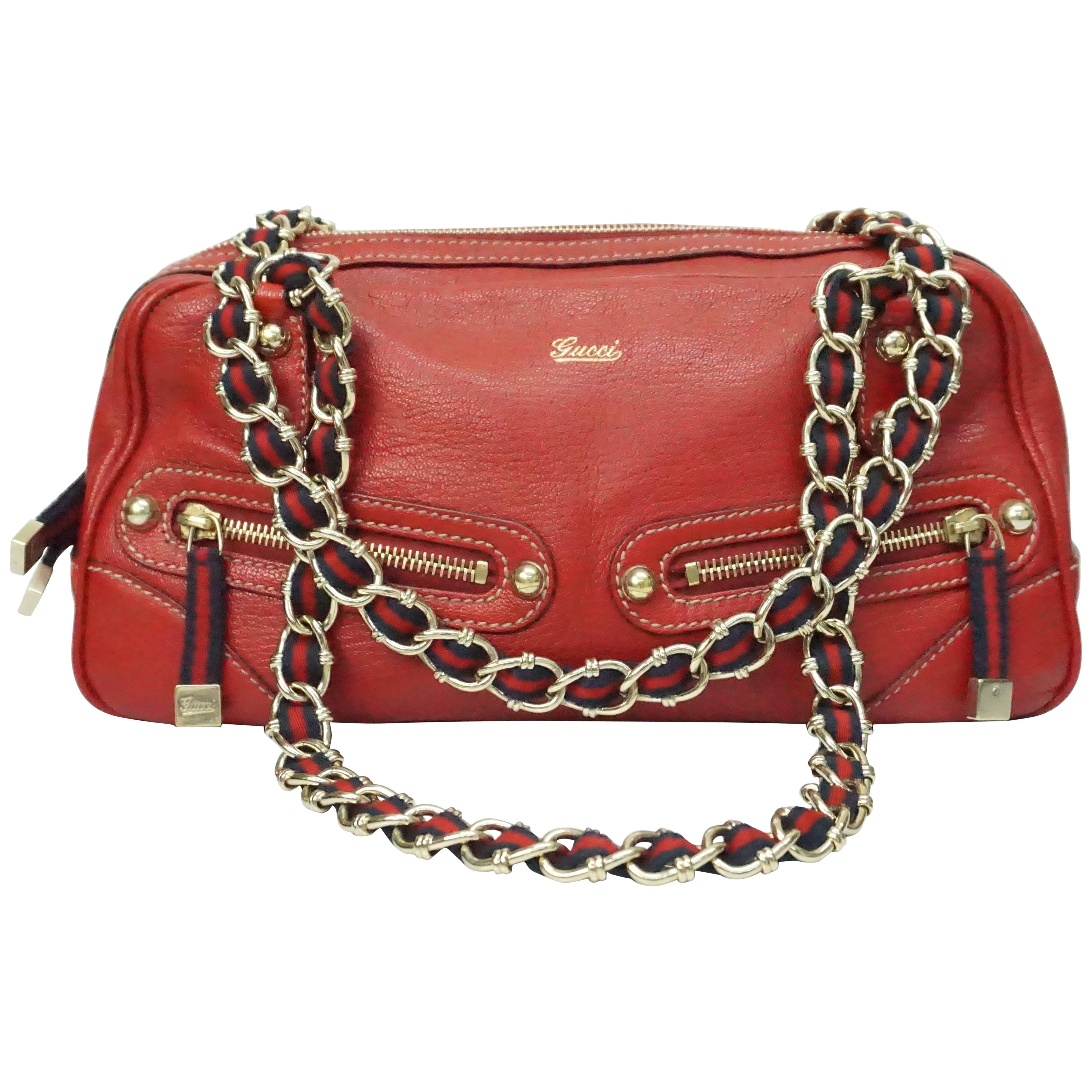 Gucci Red Leather Capri Boston Shoulder Handbag - GHW