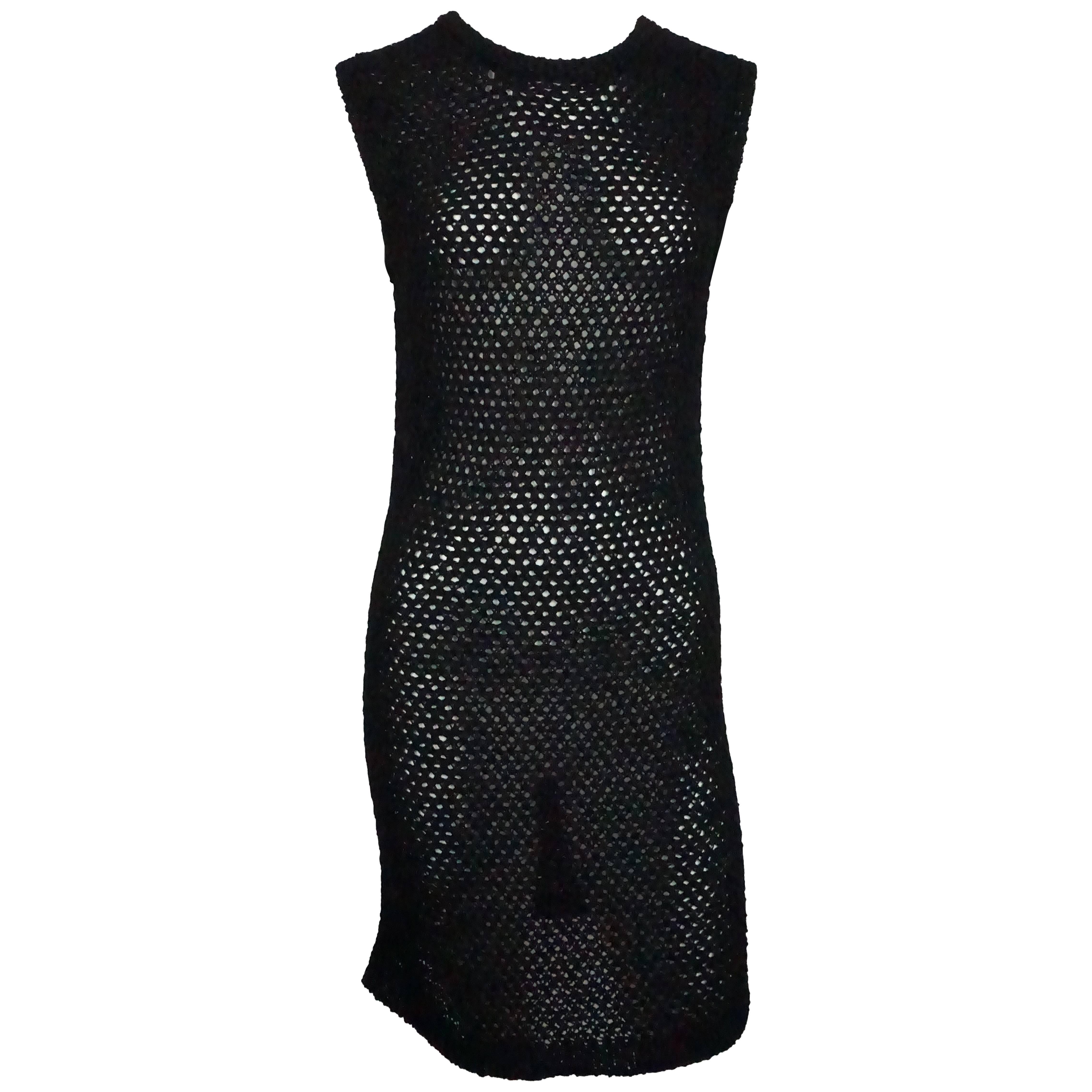 Chanel Black Cotton Crochet Knit Dress 