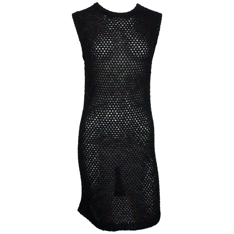 Chanel Black Cotton Crochet Knit Dress at 1stDibs