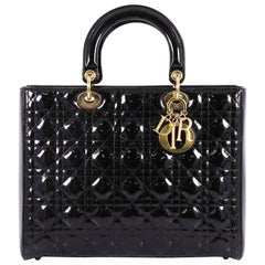 Christian Dior Lady Dior Handbag Cannage Quilt Patent Large