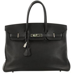 Hermes Birkin Handbag Black Clemence with Palladium Hardware 35