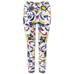 EMILIO PUCCI ca. 1970er Jahre Weiße Cropped Leggings mit Blumendruck „Concentrico“