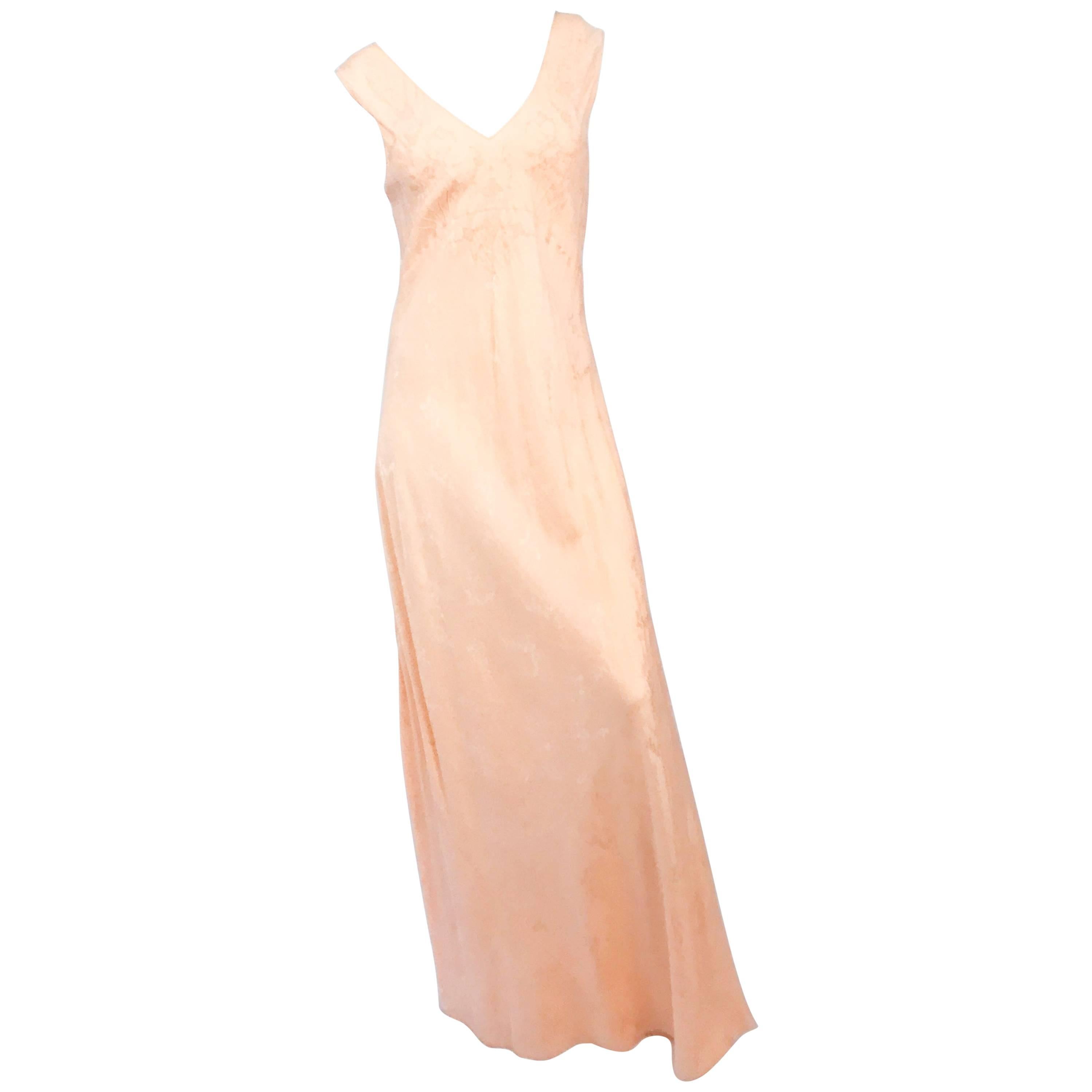 1930s Coral Jacquard Silk Bias Cut Slip Dress
