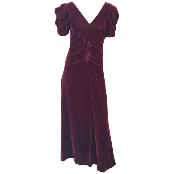 1930s Dark Rust Silk Velvet Ruched Evening Gown For Sale at 1stDibs ...