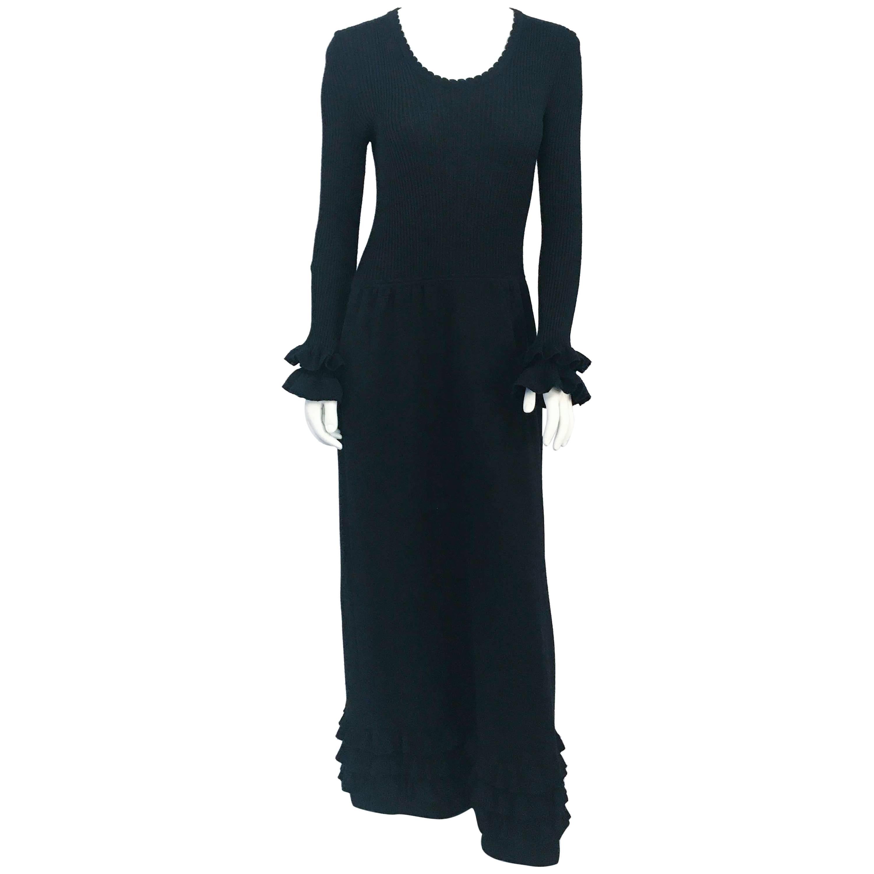 1970s Banff LTD by Gianni Ferri Black Knit Ruffled Dress
