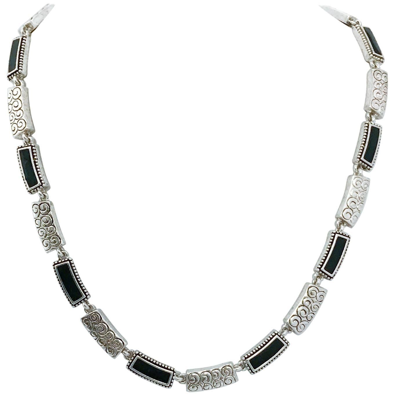 1980s Napier Silver-tone Enamel Necklace