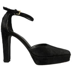 Gucci By Tom Ford Black Pony Hair Platform Ankle Strap Pumps