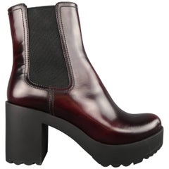 Prada Burgundy Leather Rubber Platform Ankle Boots