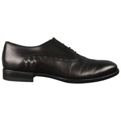 Bottega Veneta Men's Black Leather Intrecciato Panel Lace Up dress shoes 