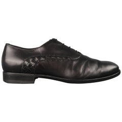 Bottega Veneta Men's Leather Black Intrecciato Panel Lace Up dress shoes 