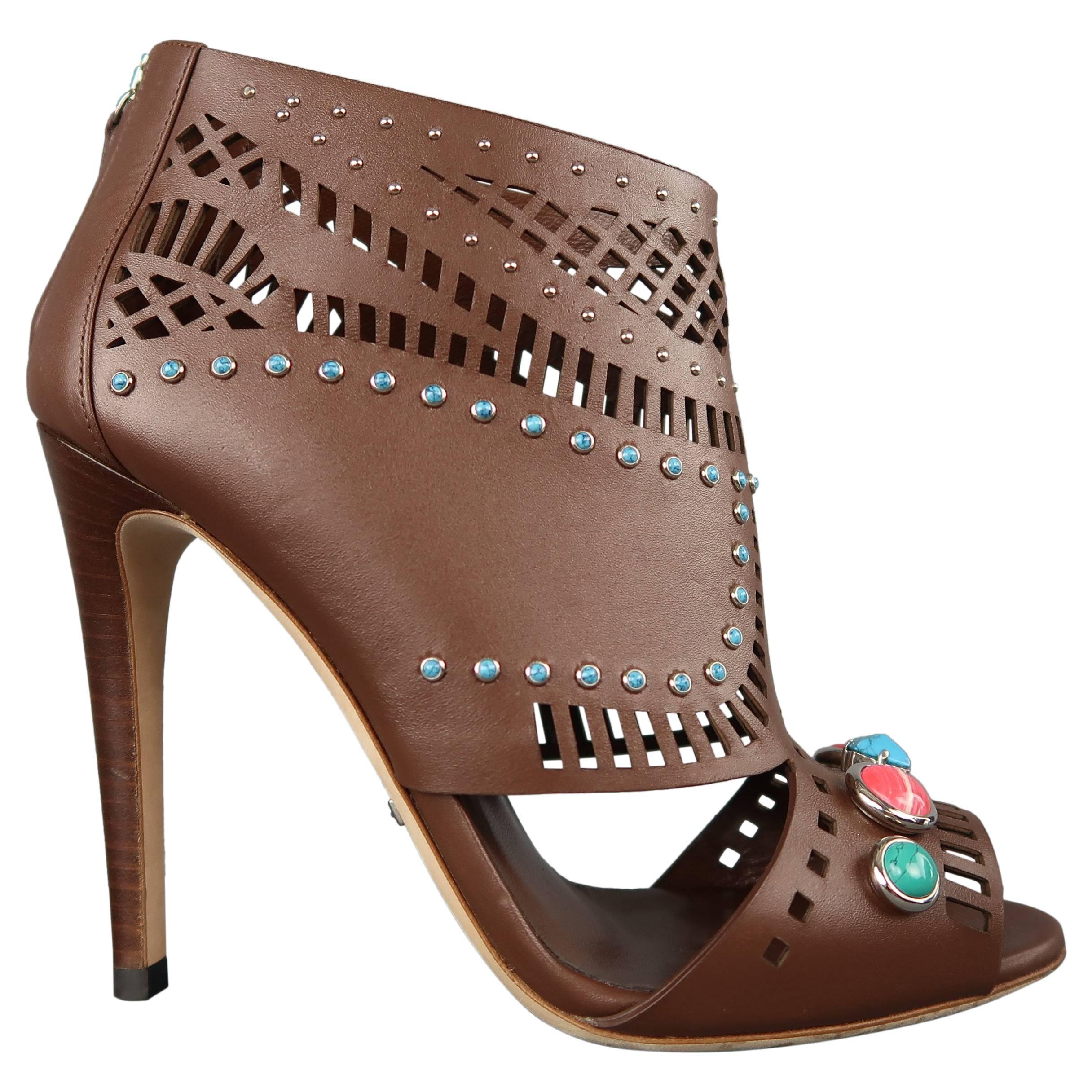 Gucci Tan Leather LIKA Stone Embellished Peep Toe Sandals