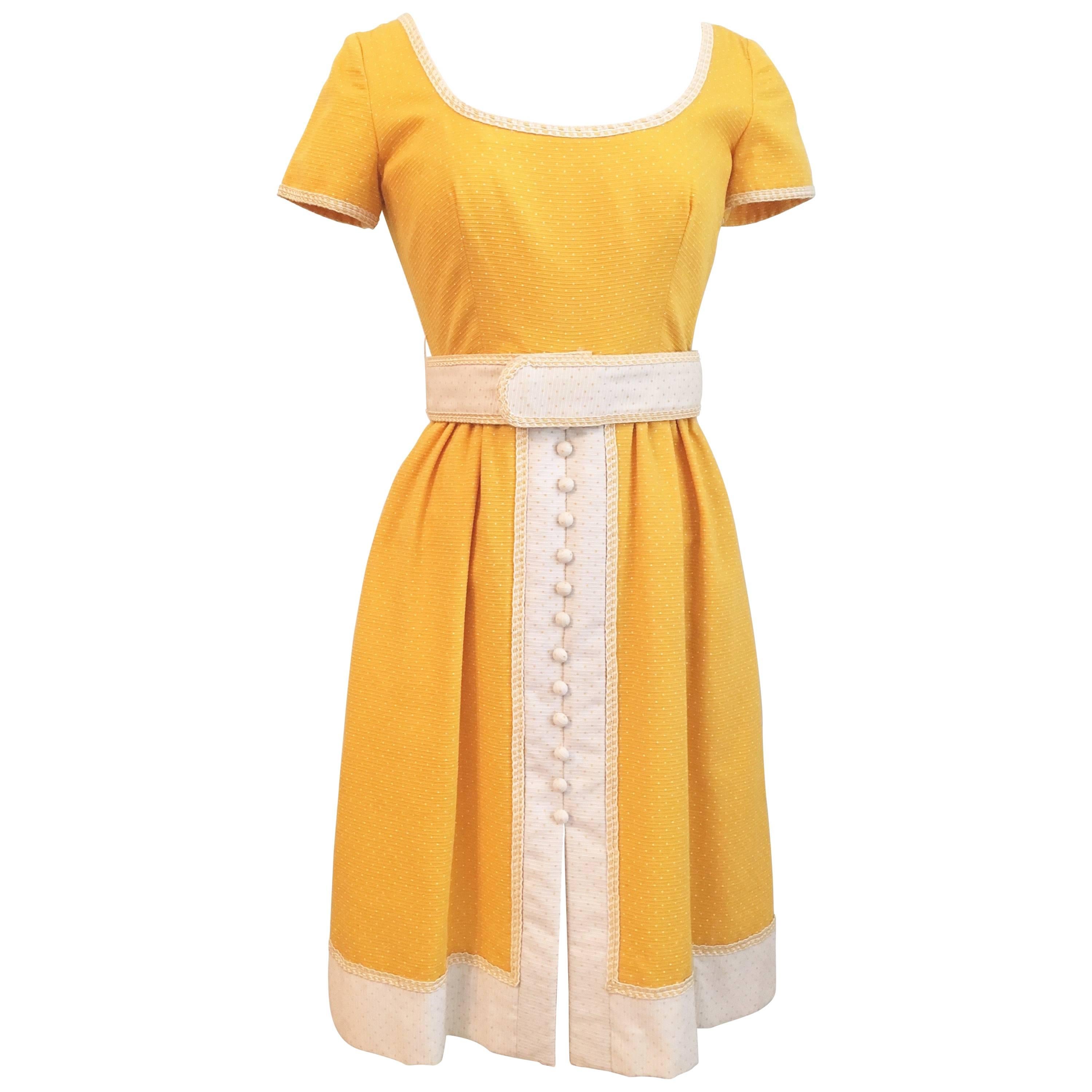 Oscar De La Renta Boutique Yellow Polka Dot Dress, 1960s  For Sale