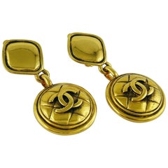 Chanel Vintage Quilted CC Dangling Earrings