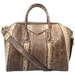 Used Limited Givenchy Antigona Medium Brown Snakeskin Tote