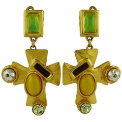 Christian Lacroix Vintage Jewelled Cross Dangling Earrings