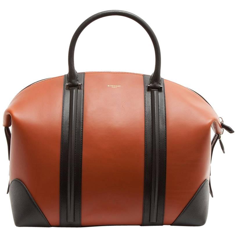 Givenchy 24 Hour Camel Leather and Black Grained Leather Bag 