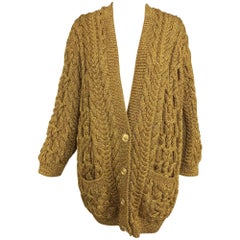 Vintage Anne Klein chunky gold metallic knit cardigan sweater 1990s