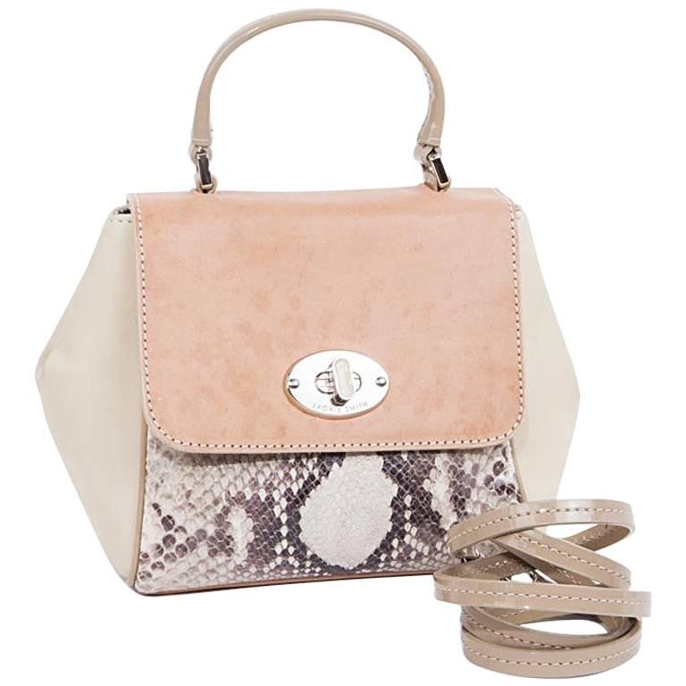 Jackie Smith Salmon-Stained Matte Leather Beige Suede and Python Leather Bag 