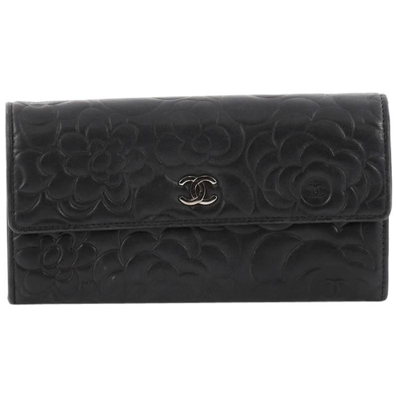 Chanel CC Gusset Flap Wallet Camellia Lambskin Long