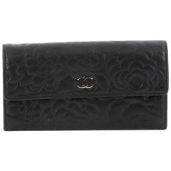 Chanel CC Gusset Flap Wallet Camellia Lambskin Long