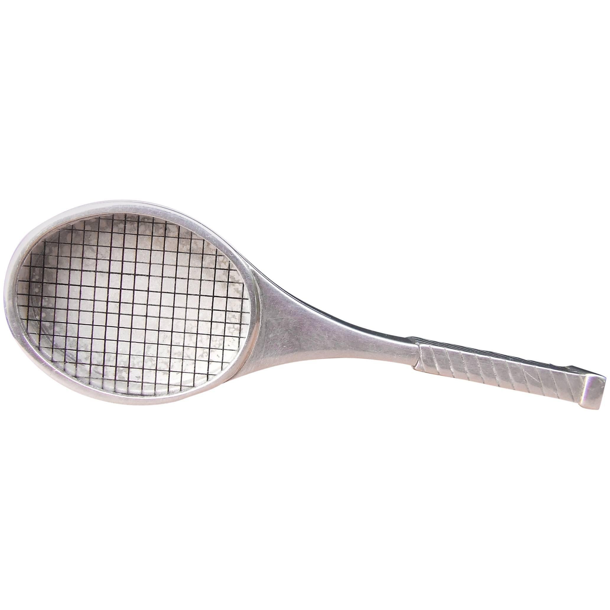 Hermès Collector Vintage Pill Box Tennis Racquet Shaped Silver Tone RARE