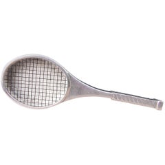 Hermès Collector Vintage Pill Box Tennis Racquet Shaped Silver Tone RARE