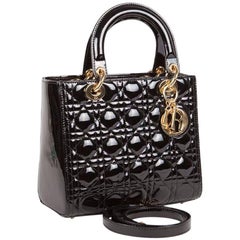 Christian Dior Black Quilted Patent Leather Lady Dior Bag 