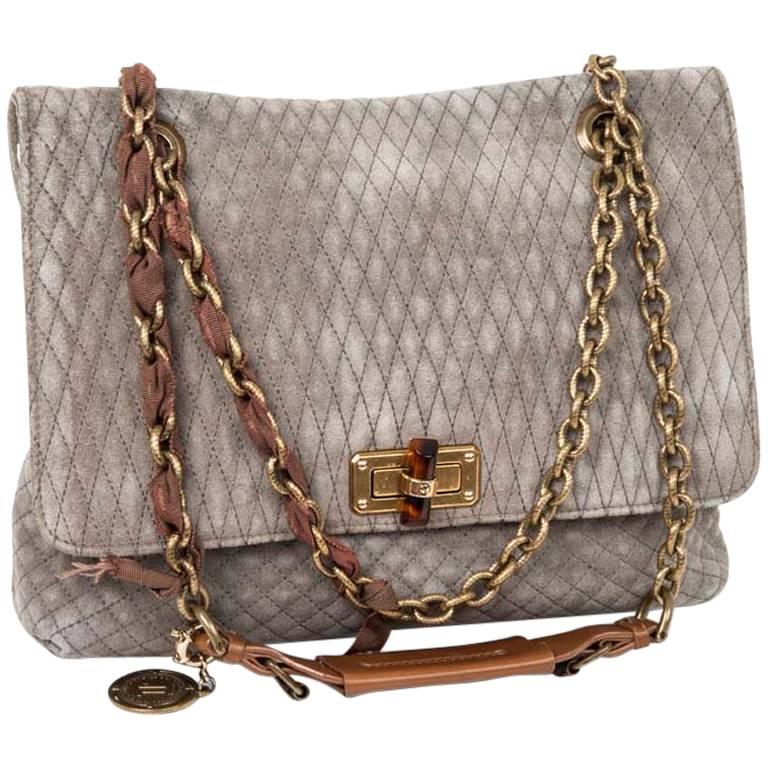 Lanvin Quilted Suede Gray Mouse Bag with Aged Gold Chain at 1stDibs