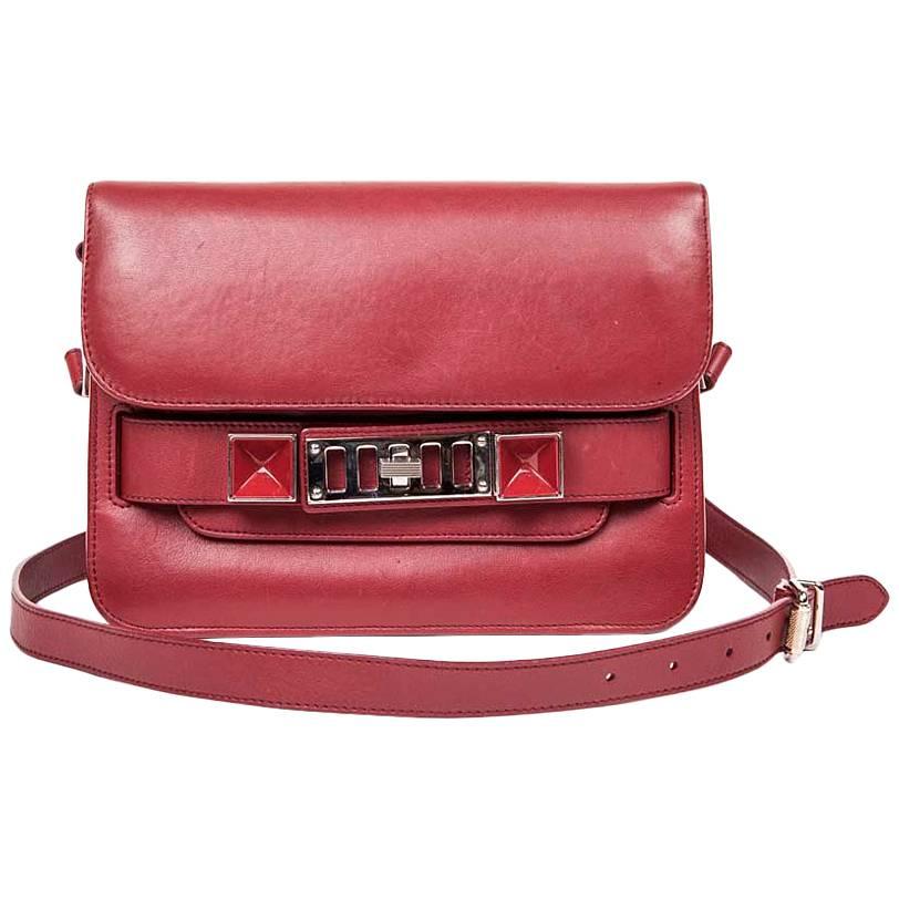 Proenza Schouler PS11 Smooth Burgundy Leather Double Flap Bag 