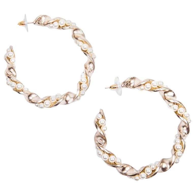 Chanel Gilded Metal and Pearls hoop earrings