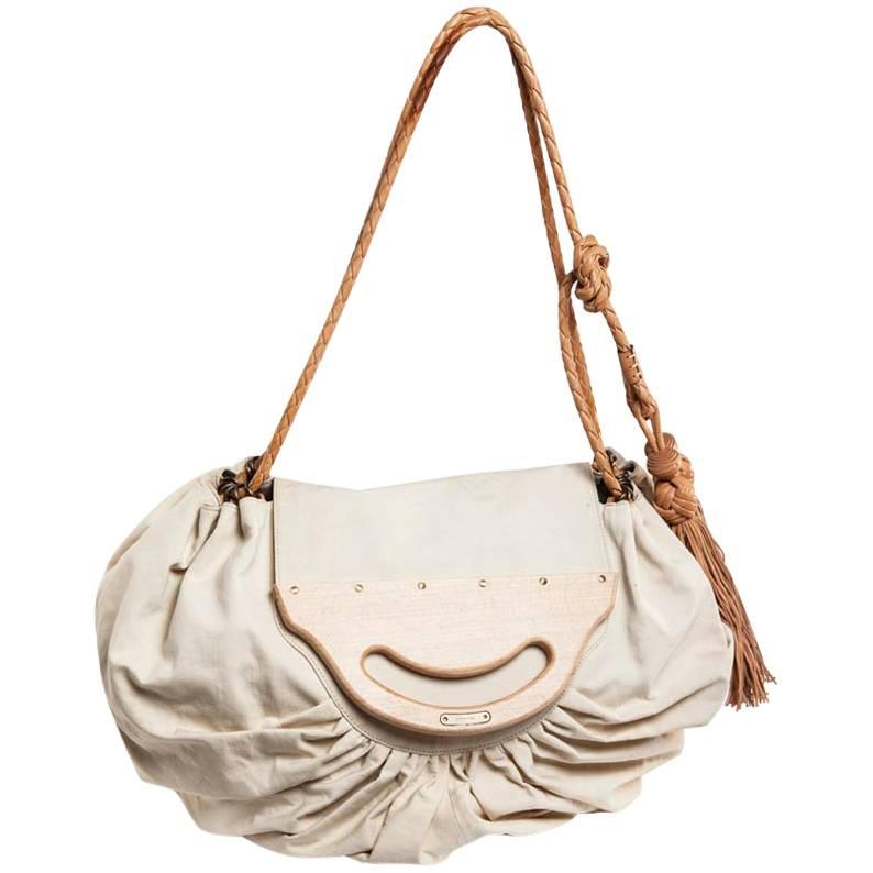 GIVENCHY Collector Wooden Flap Tote Bag in Beige Canvas and Leather For Sale