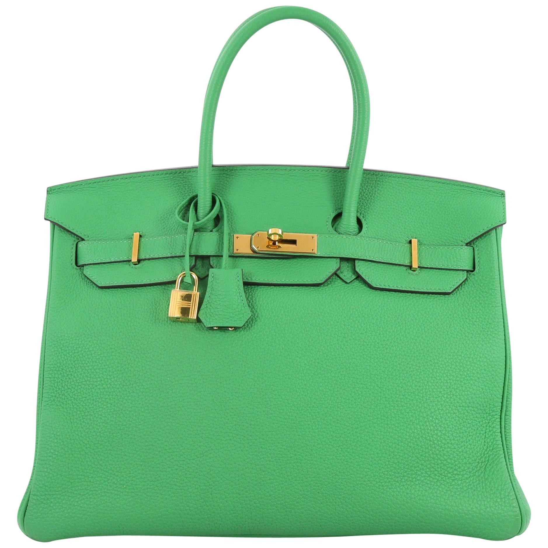 Hermes Bamboo Togo with Gold Hardware 35 Birkin Handbag 