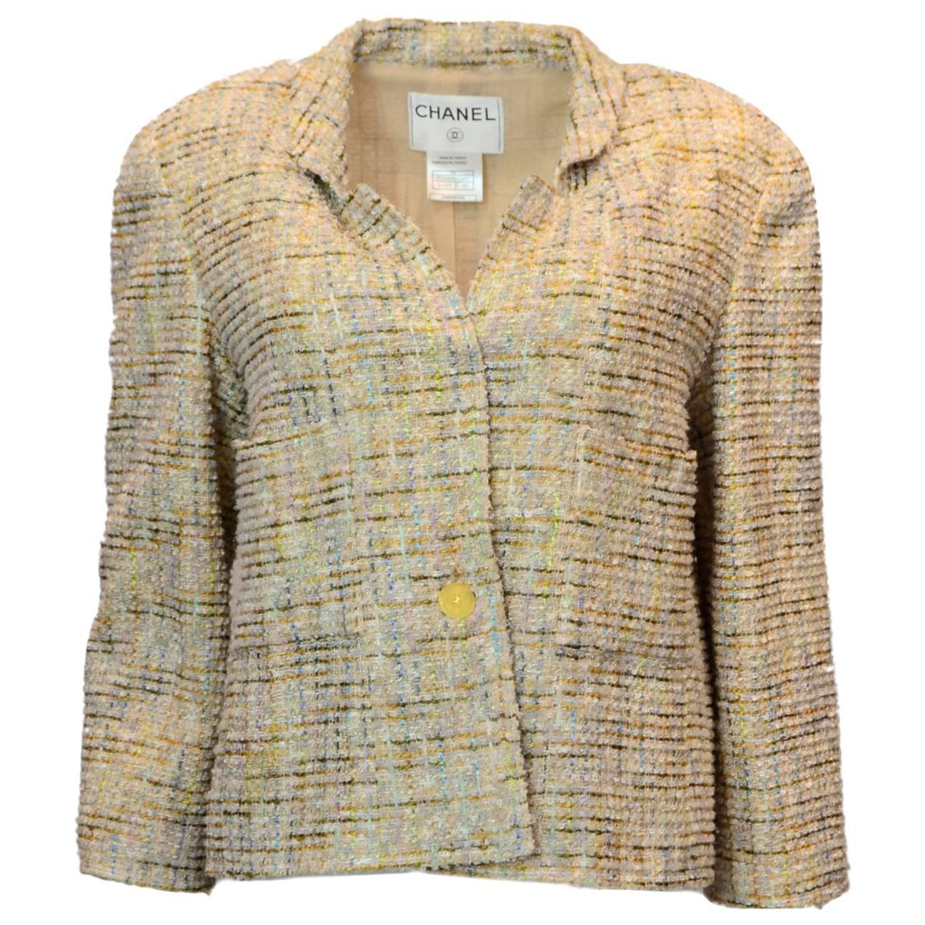 Chanel Beige & Multi-Colored Tweed Jacket Sz FR42