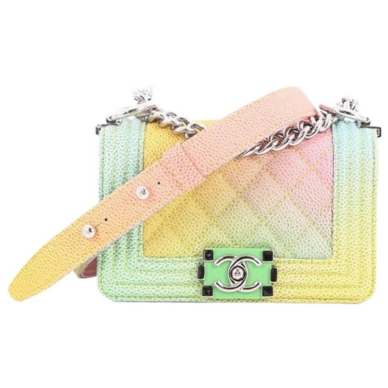 Chanel Cuba Rainbow Boy Flap Bag Quilted Painted Caviar Mini