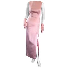 Early 1960s Demi Couture Light Pink Silk Bombshell 60s Vintage Gown and Gloves