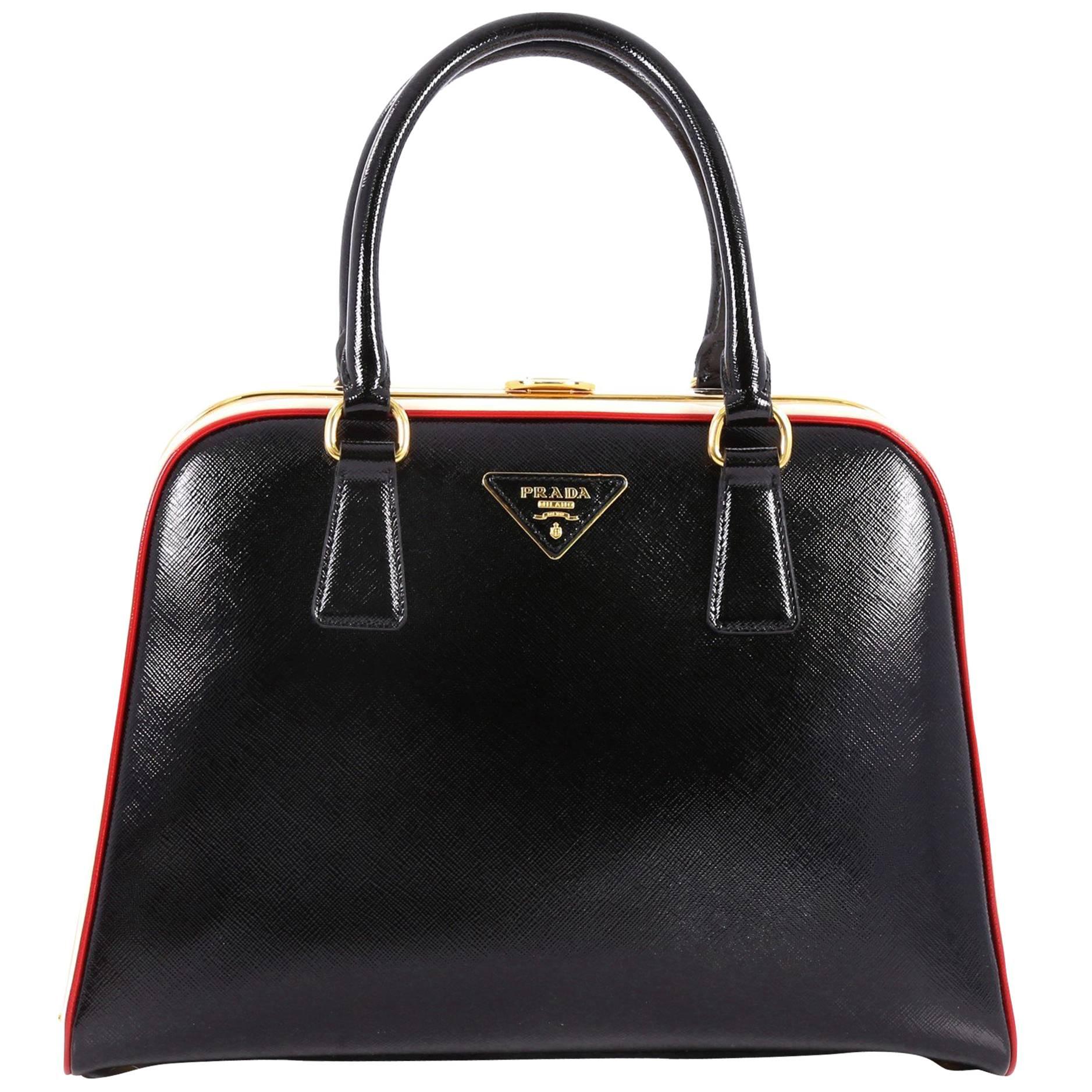 Prada Pyramid Top Handle Bag Vernice Saffiano Leather Medium