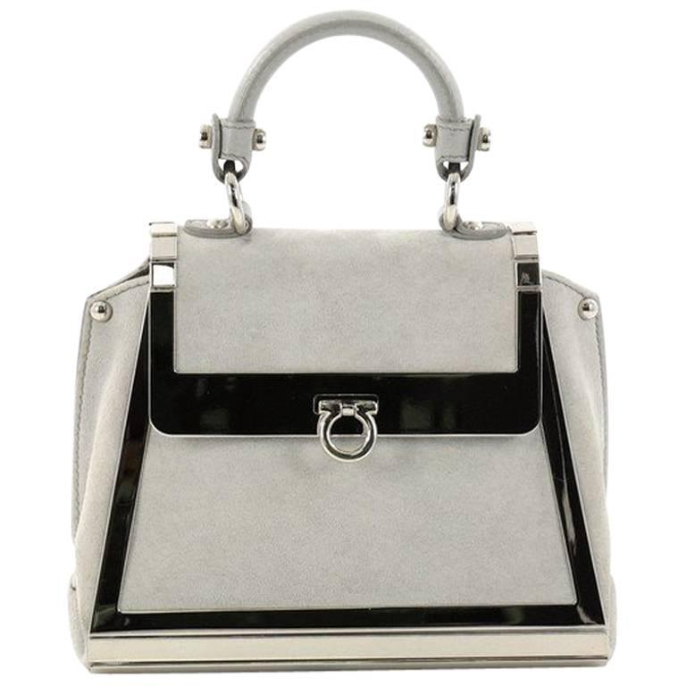 Salvatore Ferragamo Metal Frame Sofia Satchel Suede Mini