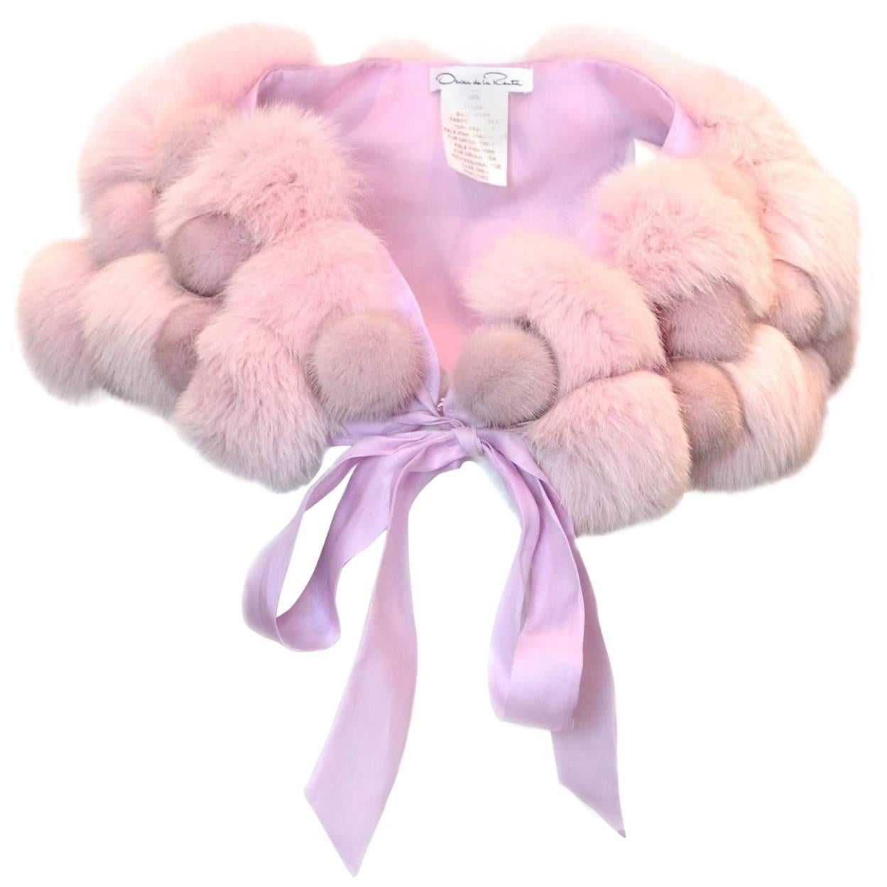 Oscar De La Renta Pink Fox Fur Bolero Shawl Cape